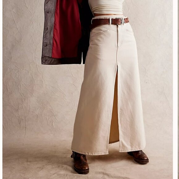 #166 NWT Free People Come As You Are Denim Maxi Skirt in Wisp - Picture 1 of 6